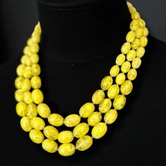 Austria Lucite Bead Necklace Yellow Multi Strand Mid Century Vintage Bib 18 Inch