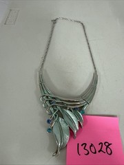 VTG Enamel Silver Tone Necklace With Crystals Adjustable Length Statement Blue