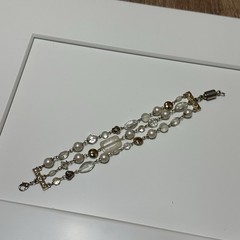 Triple Strand Beaded Bracelet With Pearl, Clear And Milky Beads
