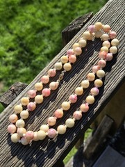 Vintage Lucite Marbled Pastel Necklace Beaded Spring Easter Pink Cream Blue