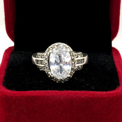 Vintage Elegant RING Silver 925 with Big Bright Stone -size: 8.25US (18mm) | #91