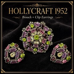 Hollycraft 1954 Pastel Rhinestone Brooch & Earring Set L~010