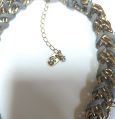 Vtg Erica Lyons Choker Necklace Thick Gold Chain Lg Leather Stone Drops Festival