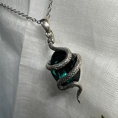 Snake Necklace 925 Sterling Green Crystal Gothic Serpent Whimsigoth Witchy Witch