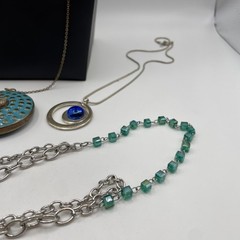 Necklace Lot Of 6 Teal Blue BOHO Eclectic Acrylic, Glass, Metal, Beads Estate