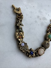 Vintage GOLDETTE NY Victorian Revival Charm Slide Bracelet Jeweled Rhinestone
