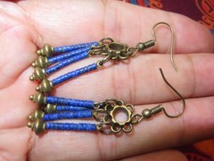 A Pair Of Nepal Tibet Vintage Ethnic Women Brass Laps Lazuli Bead Earrings (s1)