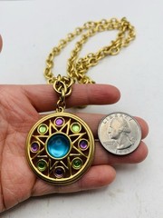 Vintage Gold Tone Pastel Renfaire Medallion Chunky Liz Claiborne 28” Necklace