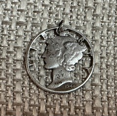 Vintage Sterling Silver 1944 Mercury Dime Coin Cut-Out Bracelet Charm 1.7g