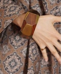 Vintage Wood Bangle Gold Accents Used Jewelry Not specified