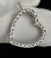 Sterling Silver Open Heart CZ Slide Pendant Cable Chain 18” Necklace 925 Ladies