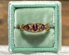 Art Deco Style Edwardian 7 Stone Pink Ruby Lab Created Diamond Ring 18k Gold FN