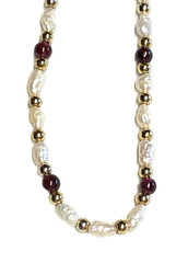 Vintage Genuine Rice Pearls & Almandine Garnet Beaded Necklace & Bracelet Set