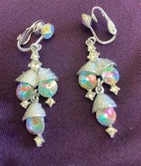 Vintage Silver Tone Earrings Crystal Rhinestone Aurora Borealis AB