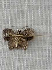 Vintage 1974 Sterling Silver Butterfly Pin Filigree with Gold Wash Over Sterling