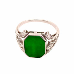 Antique Edwardian Platinum Diamond and Jade Jadeite Ring
