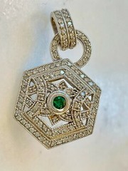 Vintage 14k White gold and diamond filigree EFFY BITA pendant with emerald