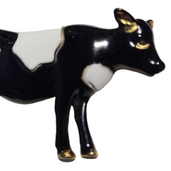 AJC Holstein Figural Cow Pin Brooch Black and White Vtg Enamel Signed