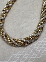 Vintage Gold Tone Metal Faux Pearl 24” Necklace Multi Strand Twist 5707