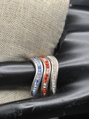 Vintage Sterling Silver Ring stackable Rhinestone Red White Blue USA July Sz 7