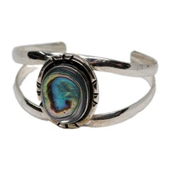 Vintage Taxco Mexico Sterling Silver Abalone Cuff 39g