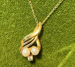 Vintage SOLID 14KT Gold Stamped 16″ Necklace Chain 1.2 Grams w/ Pearls