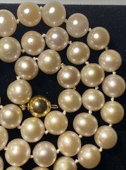 Necklace 10mm Cultured Pearl pinkish lavender KNOTTED silk 9mm 14k ball clasp