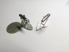 Off White Faux Pearl Black Enamel Silver Tone Shell Men’s Cufflinks Vintage