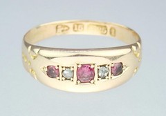 Lovely Antique Victorian Solid 15K Gold Ruby Diamond Gem Ring Chester 1892 5.75
