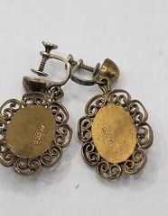 Vintage Purple Charoite Cabochans Screw-back Earrings Alpaca Mexico Ornate Brass