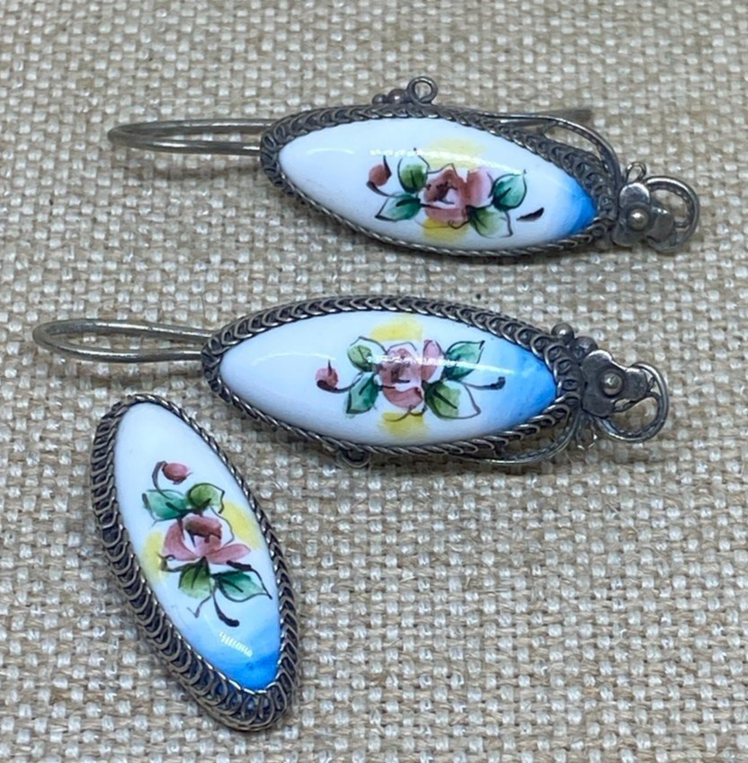 Vintage porcelain service, “Rostov finift” USSR. Hand-painted FLOWERS, Enamel.