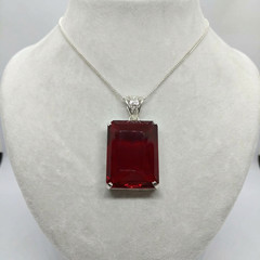Handmade Red Ruby Pendant Necklace 100-110CT, Large Emerald Cut Gemstone Jewelry
