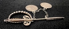 Antique c1900 Sterling Silver Sword Brooch Victorian Canadian Coins 2-1/4” 6.3g