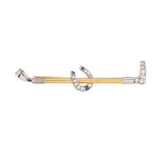 Antique Portuguese Horseshoe Riding Crop Brooch Diamond 19k Gold Platinum