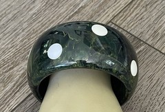Vtg Spinach Green Marble Polka Dot Bakelite Wide Bangle Bracelet Tested 100grams