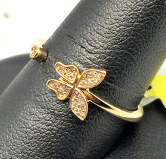 Women Girl Kid Solid 10K Yellow Gold BUTTERFLY Genuine Nat Diamond Dainty Band
