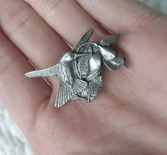 Vintage Birds & Blooms Pewter Hummingbird Pin Brooch Premiere Edition