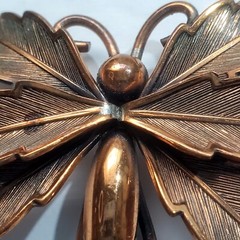 Vintage Copper Tone Metal Textured and Shiny Butterfly Bug Insect Brooch Pin