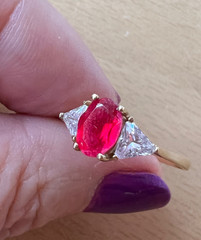 VINTAGE SOLID 10K GOLD RUBY RED WHITE CZ CUBIC ZIRCONIA RING ENGAGEMENT WEDDING
