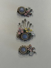 Vintage 1950s Floral Enamel Brooch & Clip-On Earrings Set Pastel Blue Cabochon