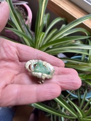 Vtg BUDDHA Faux Jade Brooch Gold Tone W/Rhinestones & Pearl **READ**