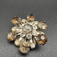 Vintage 1950s Starburst Rhinestone Brooch Smoky Gray White Old Money Aesthetic
