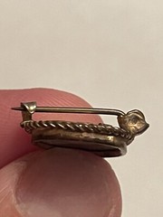 Antique Miniature Mourning Roped Gold-tone Brooch C Clasp Pin Faded Photo Woman