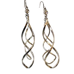 Vintage Earrings Spiral Twist Long Drop Rhinestone French Wire Silver Tone