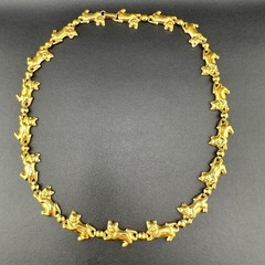 Vintage Necklace Cat Kitten With Yarn Ball Link Shiny Gold Tone 1980s 19″ Avon