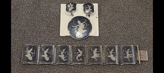 Large SIAM LOT Panel Bracelet Earrings Brooch Ring Niello Dancer Sterling 925