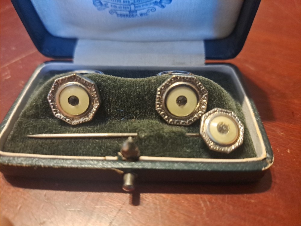 Antique Victorian Cufflinks & Stick Pin Jewelry Set Krumrich and Konrad Oshkosh