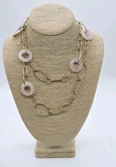 ETIENNE AIGNER Necklace Gold tone Pink Lucite Circle 36 in Over the head