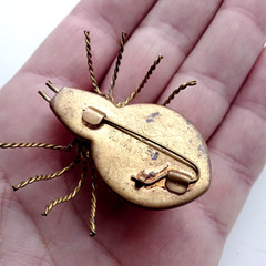Vintage Spider Brooch Amber Color Resin. Made in the USSR