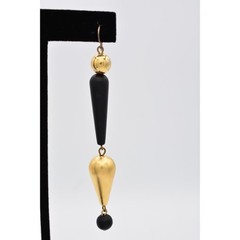 Vintage Dangle Earrings Black Beaded Brushed Gold Matte Drop Chunky 1990s BinAV